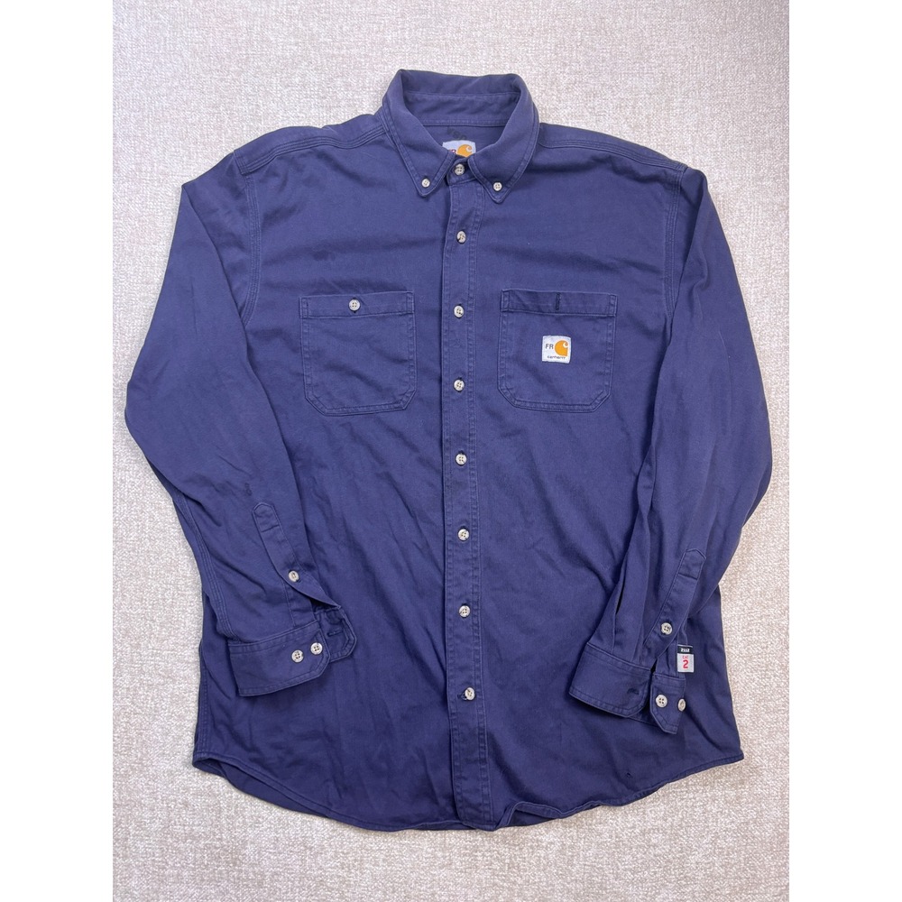 Carhartt FR Force Mens Large Navy Blue Flame Resistant Work Shirt 101698 410